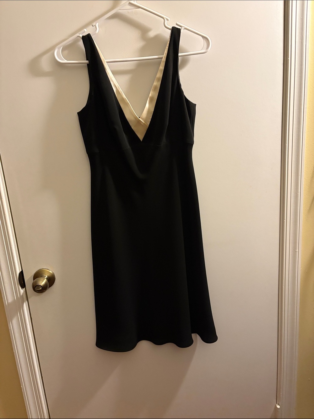 Ann Taylor Black Dress with Cream V-Neck Trim